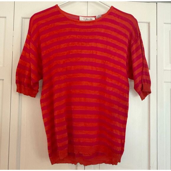 Vintage Talbots 100% silk pink and orange stripe sweater blouse small - Picture 7 of 8